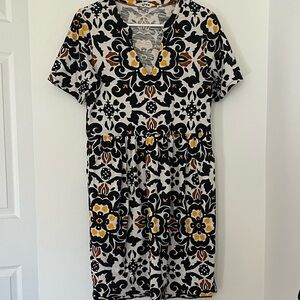 Boden Dress with Yellow, Black, and Gray Floral Design